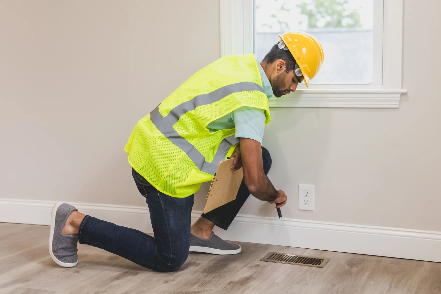Home service professional reviewing a residential job