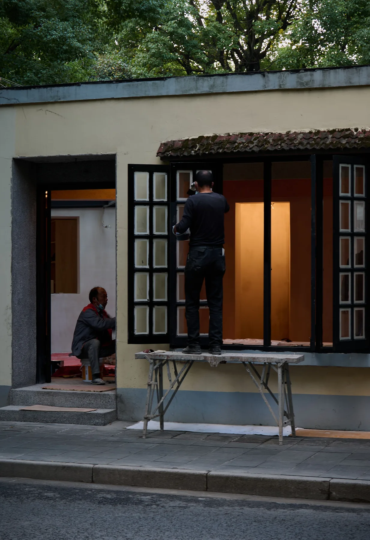 Home renovation professionals working on a residential property